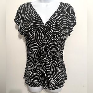 Ruffled Hem, V-Neck Polka Dot Blouse